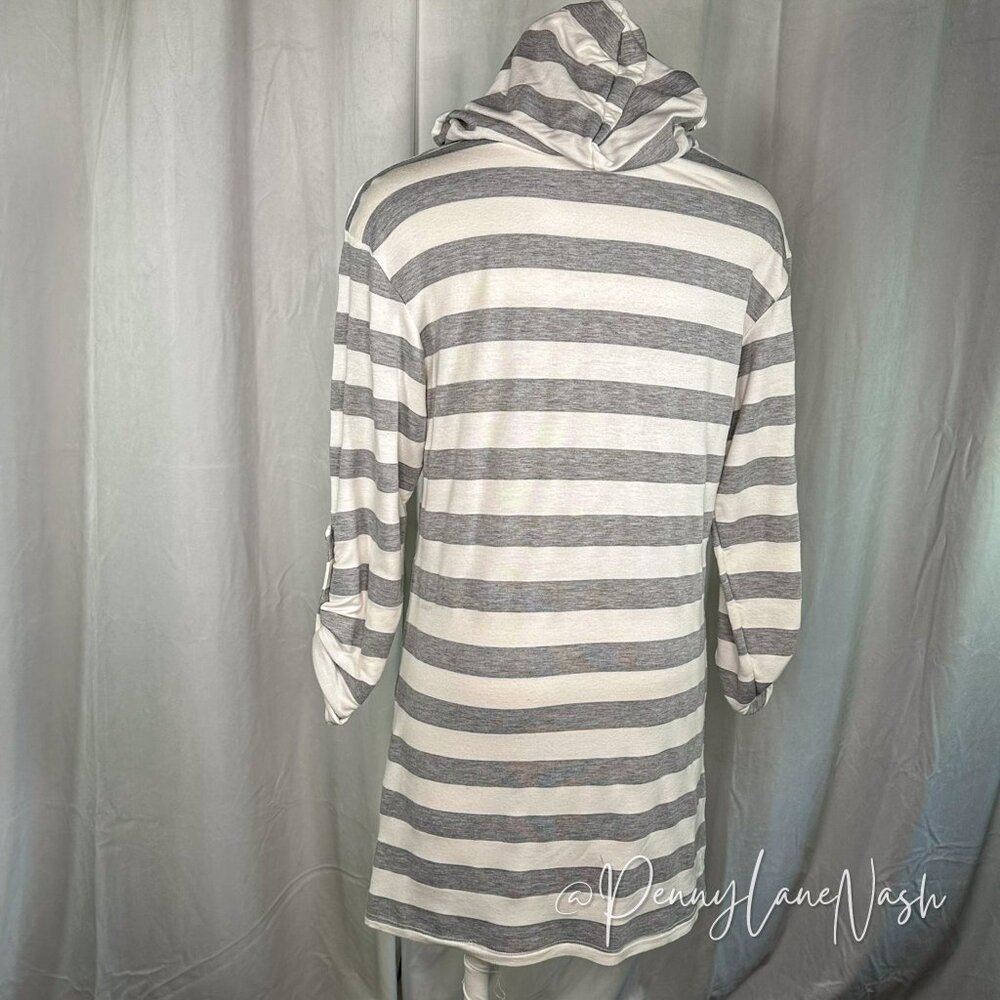 Sandiva Striped Pullover Terry Tunic Hoodie Gray/White - Picture 11 of 11